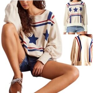 Free People Camden Stars & Stripes Oversized Sweatshirt Americana Cozy M